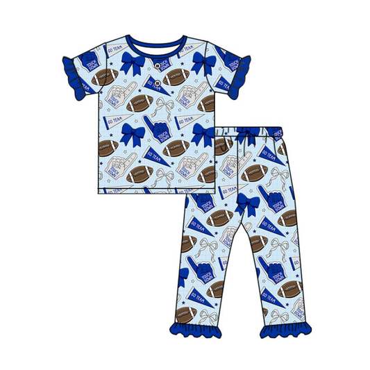 Custom moq 5 mix size milk silk summer teams baby girls clothes bow blue short sleeve pants sets-25.7.23