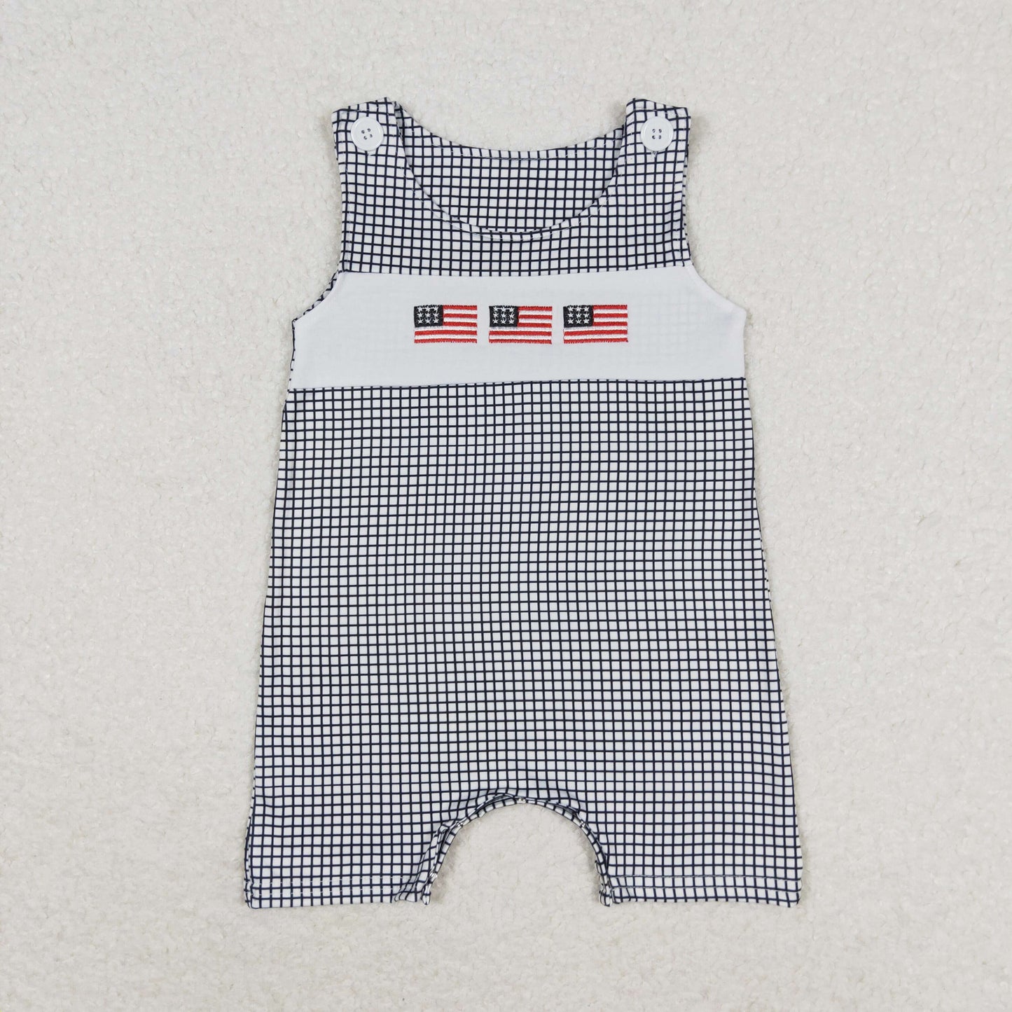 RTS NO MOQ（In Stock) Embroidered flag black and white plaid sleeveless jumpsuit