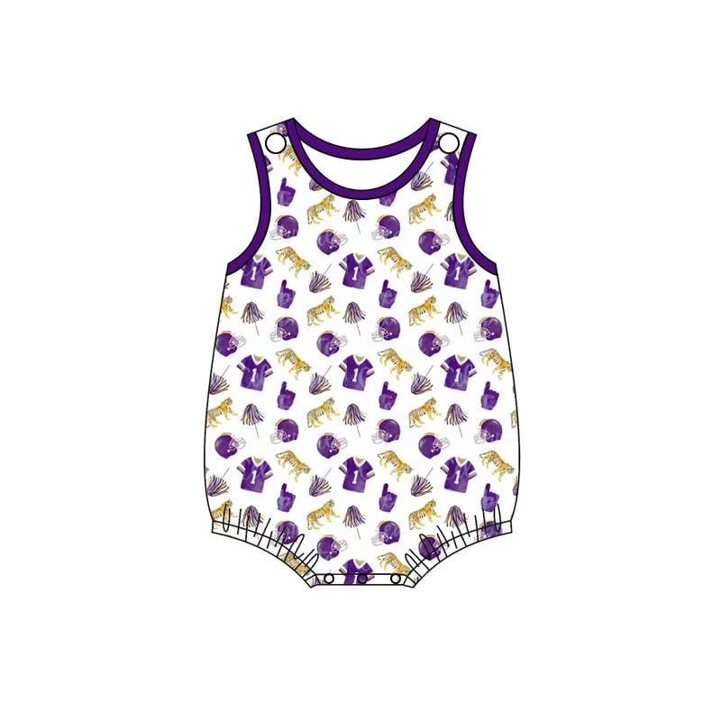 custom moq 5 mix size ATL062505 Baby Boys Purple Team Print Top Shorts Set With Matching Sleeveless Romper