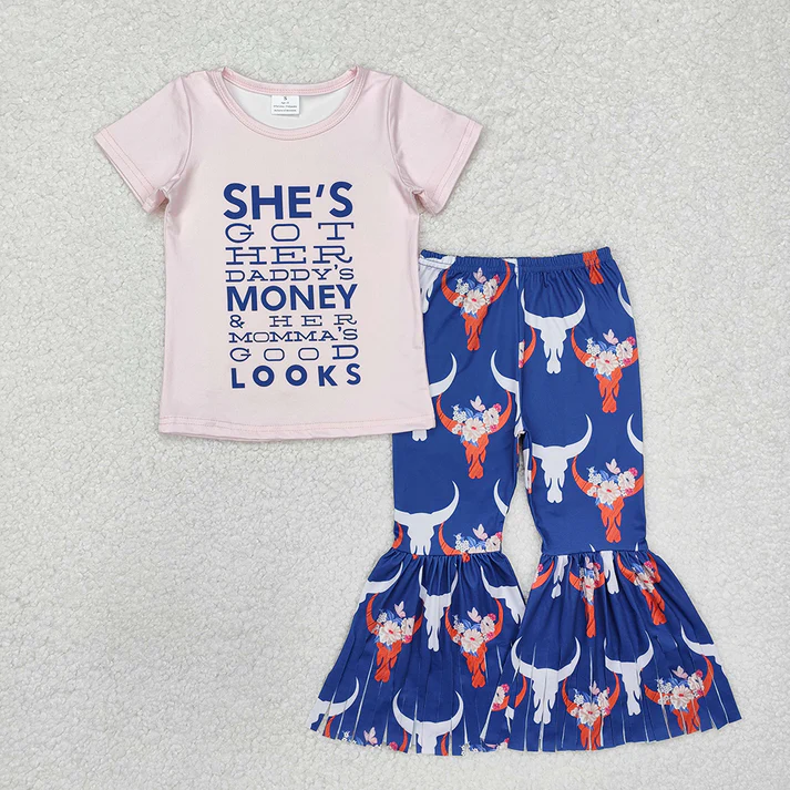 RTS NO MOQ baby Girls clothes short sleeve pants Sets