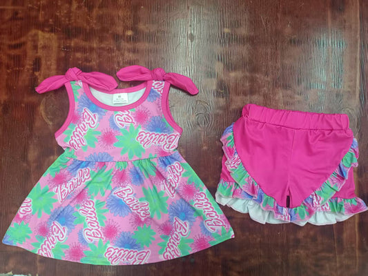 Custom moq 3 eta 6-7weeks baby girls clothes floral purple sleeveless shorts sets