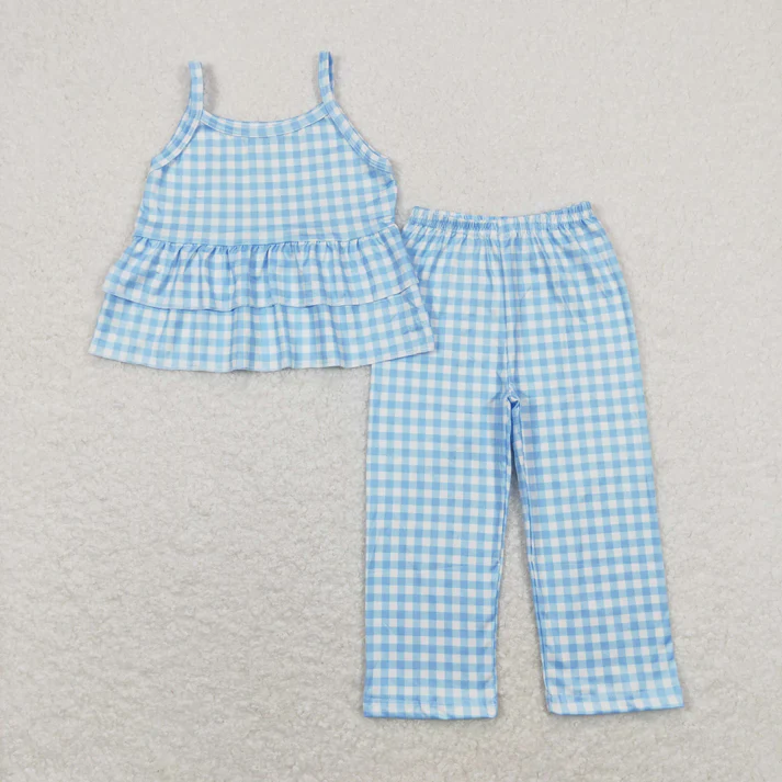 Baby Girls Checkered Sibling Sister Top Wide Leg Pants Clothes Sets