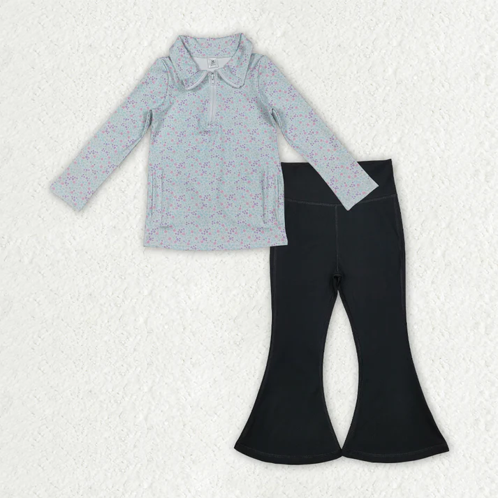 RTS NO MOQ Sibling Baby Girl clothes Yoga leopard floral Long Sleeve Trousers Sets
