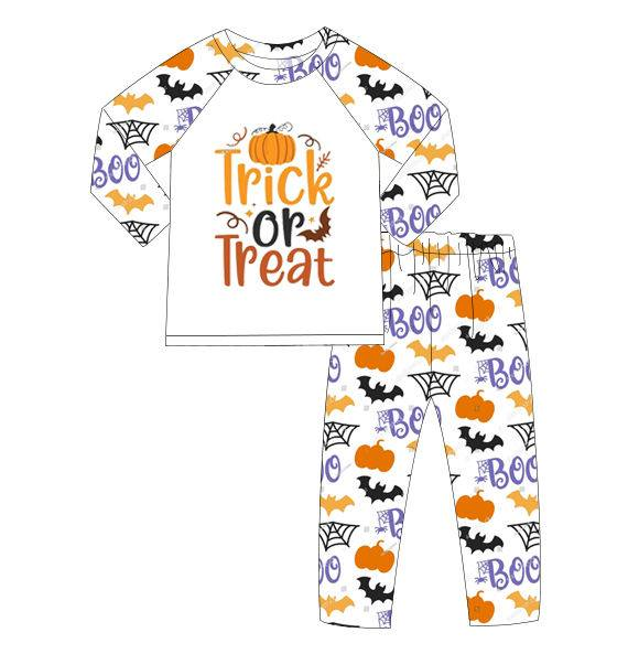Custom moq 5 mix size milk silk summer teams baby girl clothes halloween Trick or Treat long sleeve pants sets-25.8.7