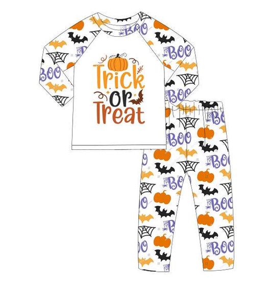 Custom moq 5 mix size milk silk summer teams baby girl clothes halloween Trick or Treat long sleeve pants sets-25.8.7