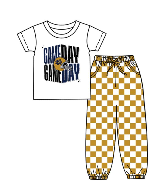 Custom summer teams baby boy clothes team GAME DAY yellow plaid short sleeve pants sets-25.8.22