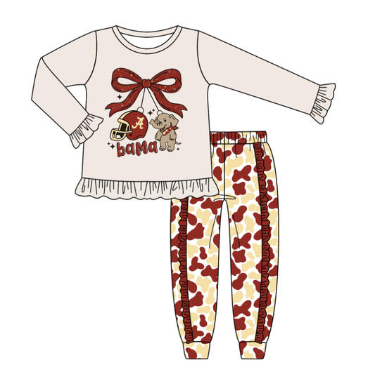 Custom moq 5 mix size milk silk summer team baby boy clothes camouflage bow long sleeve pants sets-25.8.8