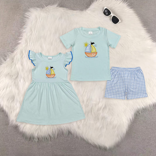 RTS NO MOQ Boys and Girls embroidery Summer Mixed Outfit