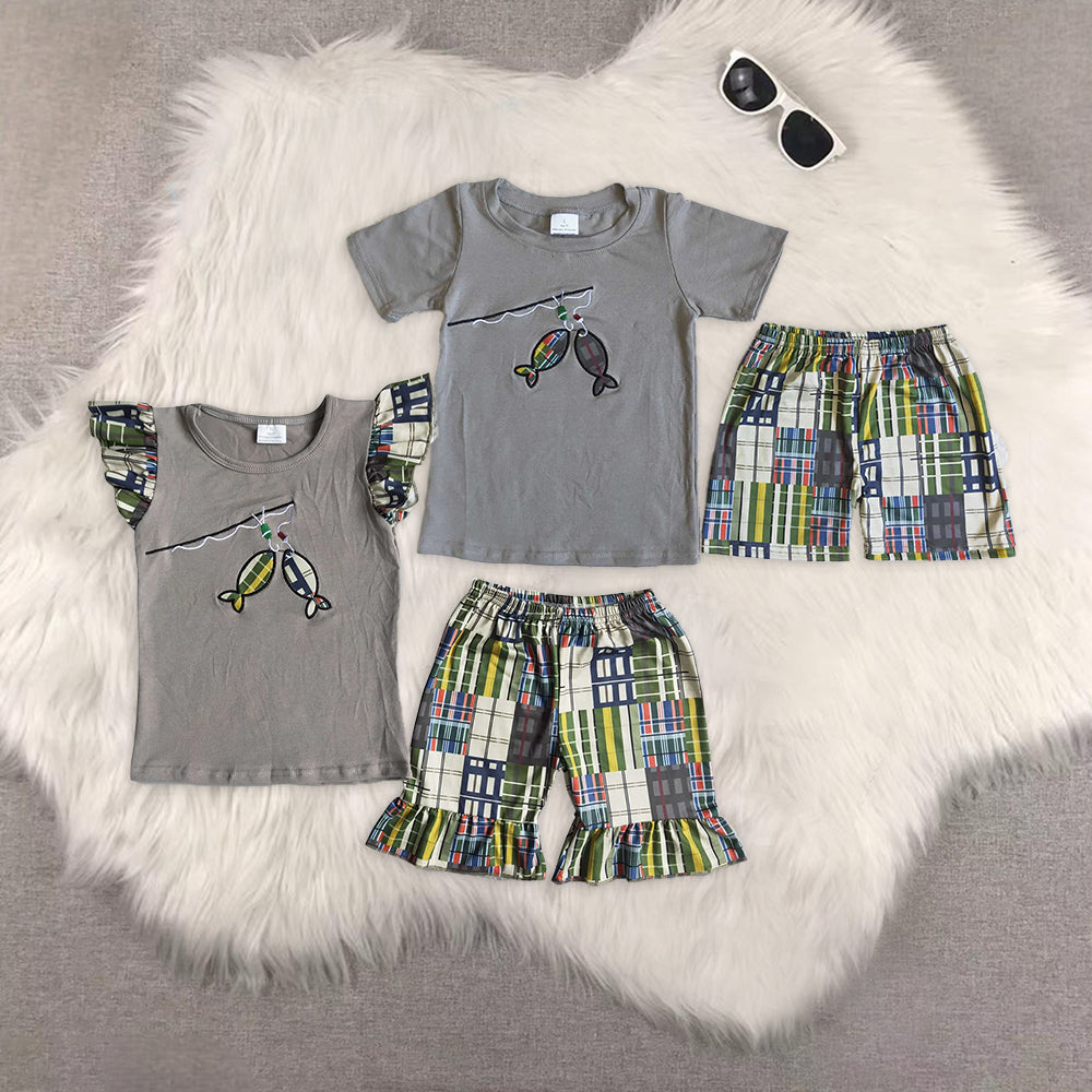 RTS NO MOQ Embroidery short-sleeved shorts suit & short-sleeved sets