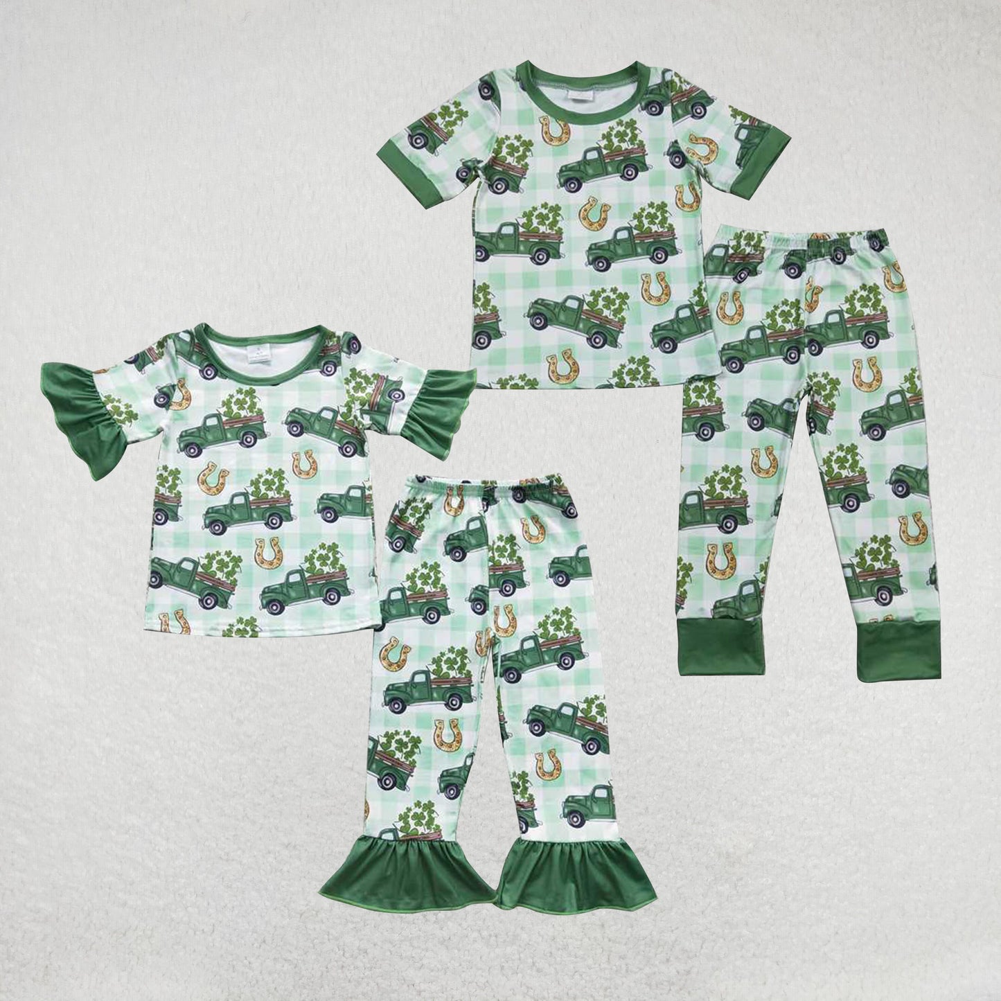 RTS NO MOQ St. Patrick's Four Leaf Clover Short Sleeve Pants Suit