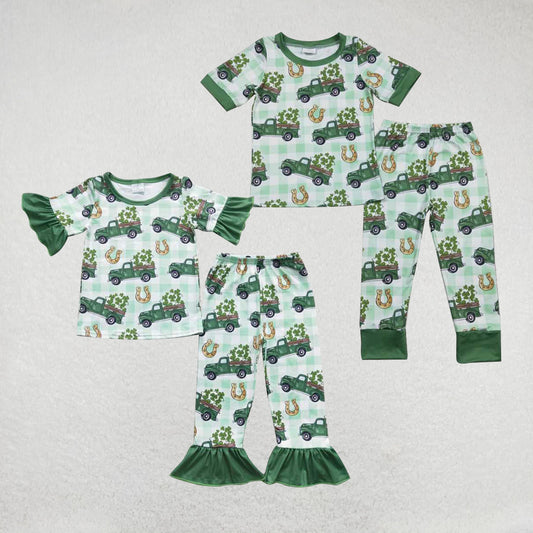 RTS NO MOQ St. Patrick's Four Leaf Clover Short Sleeve Pants Suit