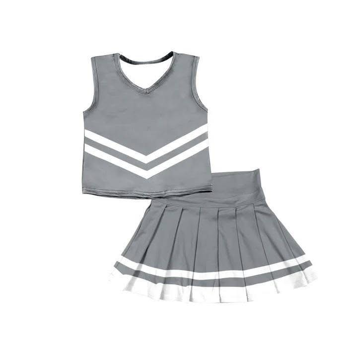 Custom moq 5 each style eta 6-7weeks baby girl clothes team gray sleeveless skirts sets-25.8.11