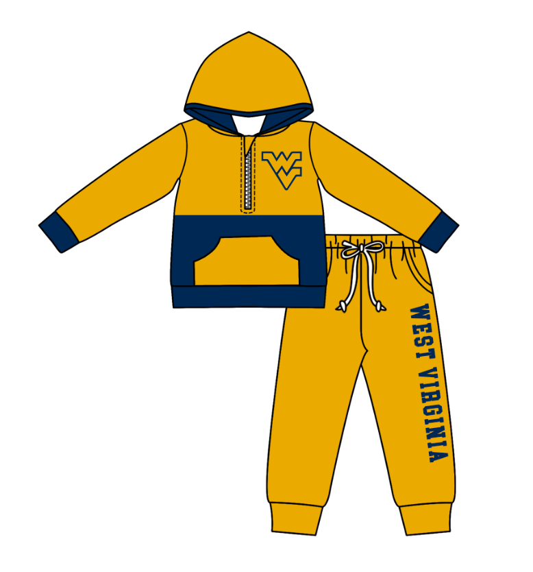 Custom moq 5 mix size eta 6-8weeks milk silk summer teams yellow baby boy clothes hooded long sleeve pants sets-25.10.22