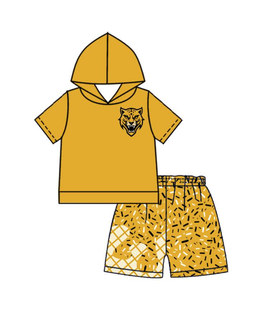 Custom moq 5 mix size milk silk summer teams baby boys clothes yellow hooded short sleeve shorts sets-25.10.30