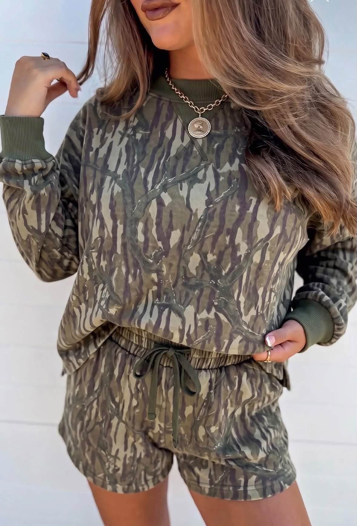 custom moq 5 mix size Ralynsl0102 Adult Camo Long Sleeve Sweatshirt And Camo Pant Sets Camo Hoodie Long Sleeve Top