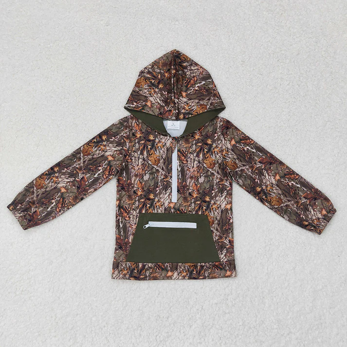 RTS NO MOQ Sibling baby girl boy clothes camouflage hooded long-sleeved tops