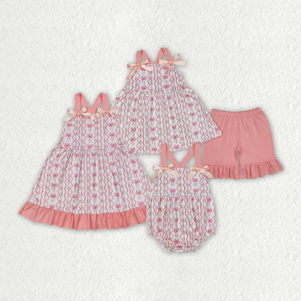 RTS NO MOQ baby Girls Clothes floral short sleeve shorts Sets and romper and dress