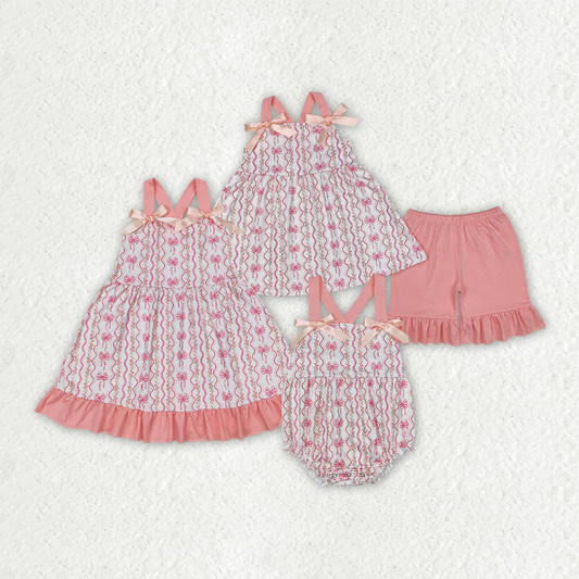 RTS NO MOQ baby Girls Clothes floral short sleeve shorts Sets and romper and dress