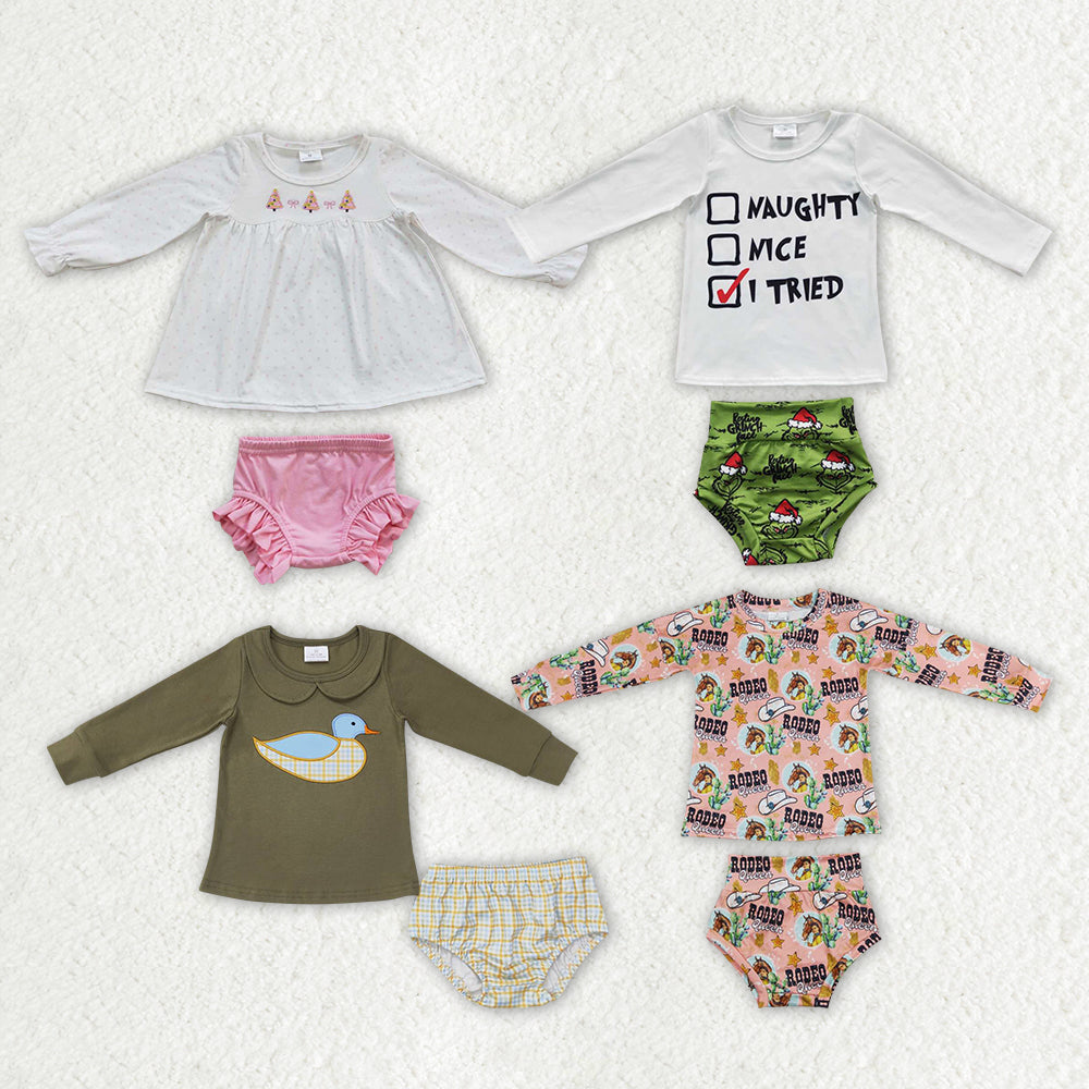 RTS NO MOQ Long-sleeved Thong Set: Christmas Print & Small Animal Print