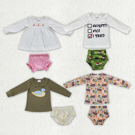RTS NO MOQ Long-sleeved Thong Set: Christmas Print & Small Animal Print