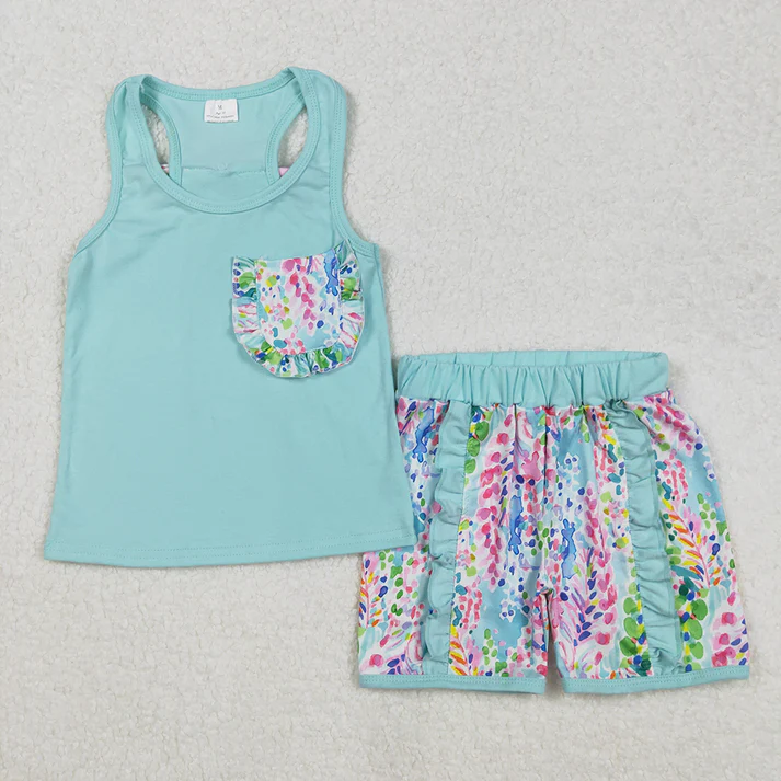RTS NO MOQ baby girl Clothes camouflage short sleeve shorts Sets
