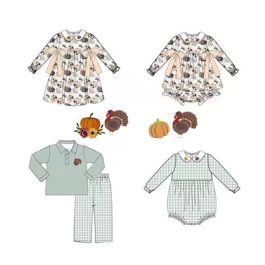 Custom moq 5 each style eta 6-7weeks baby girl clothes turkey long sleeve pants set 2 and rompers 2-25.8.14