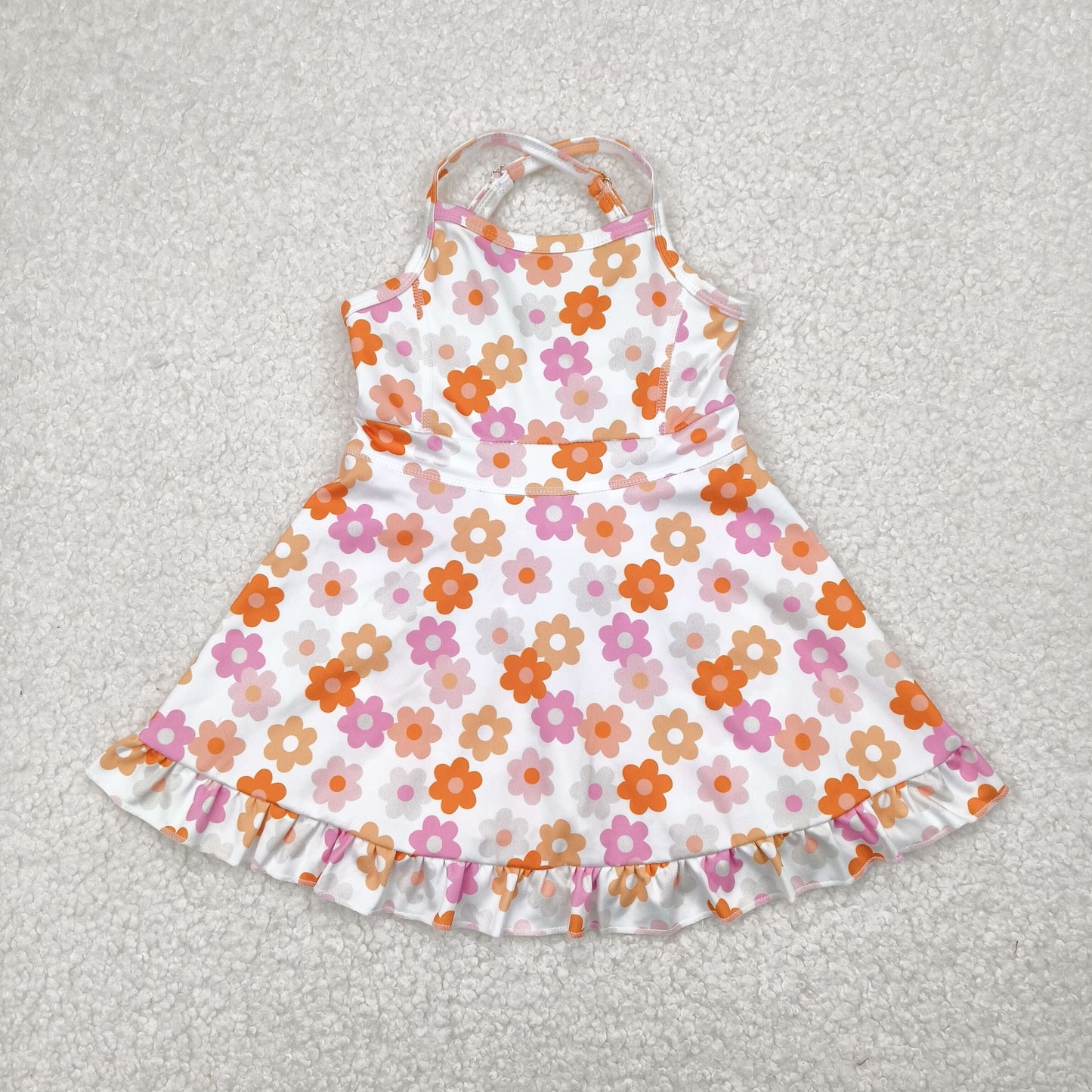 RTS NO MOQ GSD2282 Pink and orange flower white yoga sleeveless dress