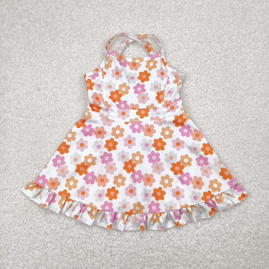 RTS NO MOQ GSD2282 Pink and orange flower white yoga sleeveless dress