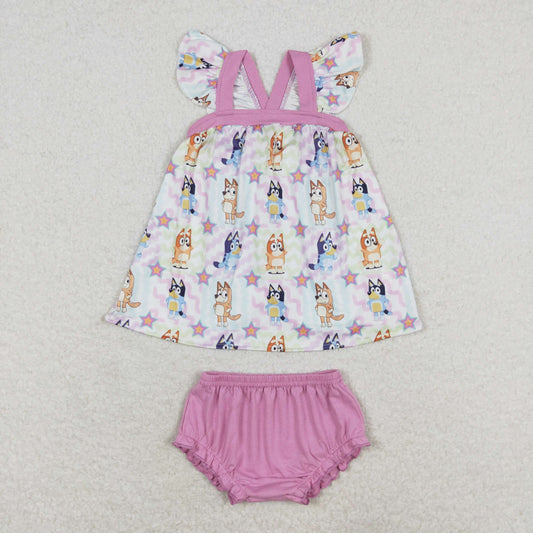 RTS no moq GBO0333 bluey star wavy line flying sleeves pink and purple briefs suit