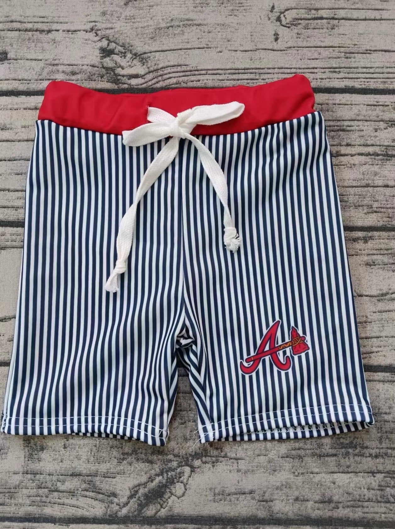 custom moq 5 eta 5weeks baby boys clothes team Arkansas striped swim trunks shorts