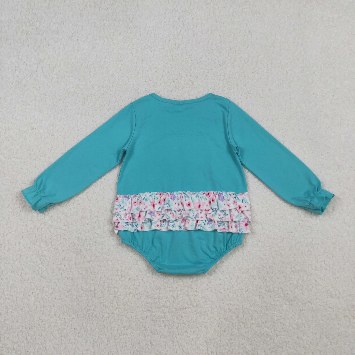 RTS NO MOQ（In Stock) LR2432 Blue Long-Sleeved Bodysuit with Embroidered Floral Lace Bow Pattern