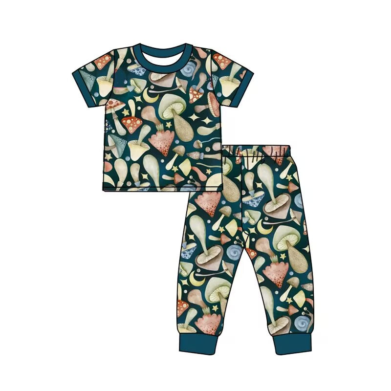 custom moq 5 eta 6-7weeks baby kids clothes mushroom short-sleeved long pants pajama set