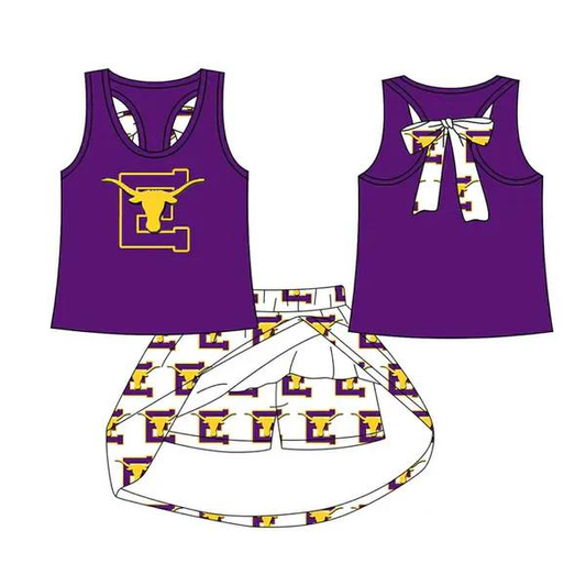 Custom moq 5 each style eta 6-7weeks baby girl clothes team purple short sleeve skirt sets-25.8.25