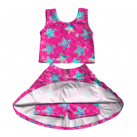 Custom moq 5 each style eta 6-7weeks baby girls summer stars sleeveless skirts shorts sets -25.7.24
