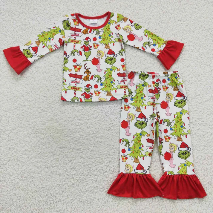 RTS NO MOQ Girls Boys Green Face Rompers Pants Pajamas Sets