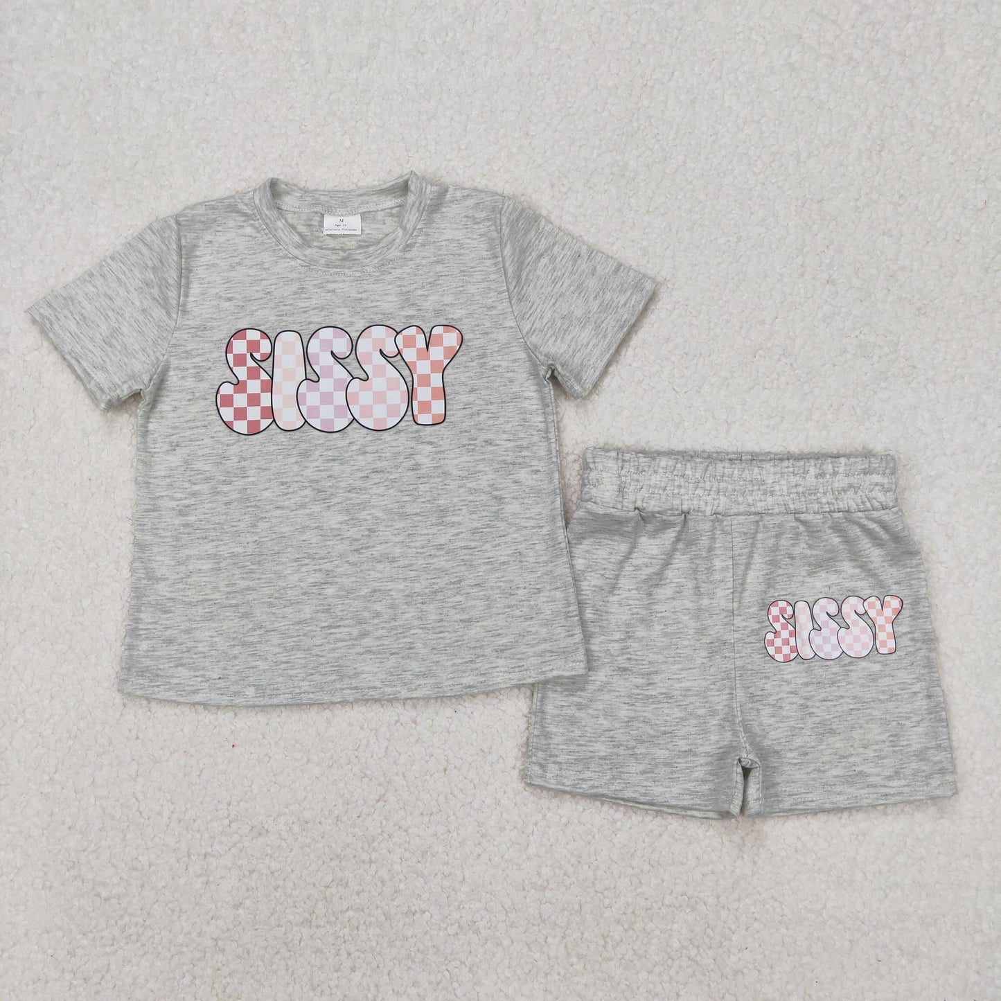 RTS NO MOQ ETA 5/7days Arrived GSSO2135 Offset sissy color plaid letters gray short sleeve shorts suit