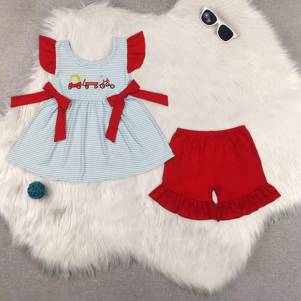 RTS NO MOQ baby boys Clothes embroidery short sleeve shorts Sets