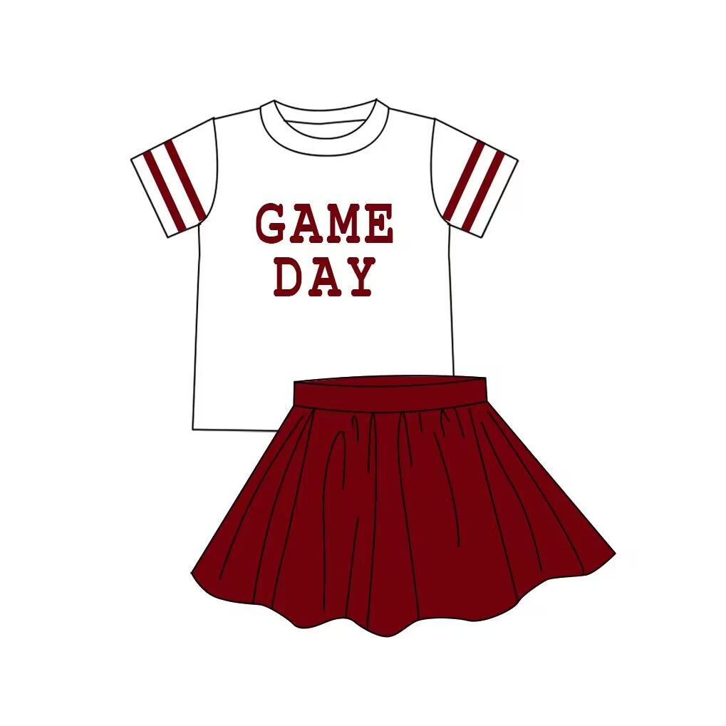 custom moq 5 tat about 4-6 weeks baby girls clothes GAME DAY brick red short sleeve skirts summer outfits