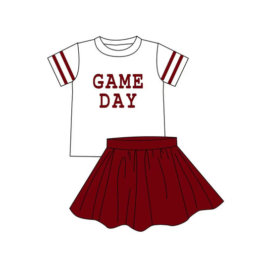 custom moq 5 tat about 4-6 weeks baby girls clothes GAME DAY brick red short sleeve skirts summer outfits