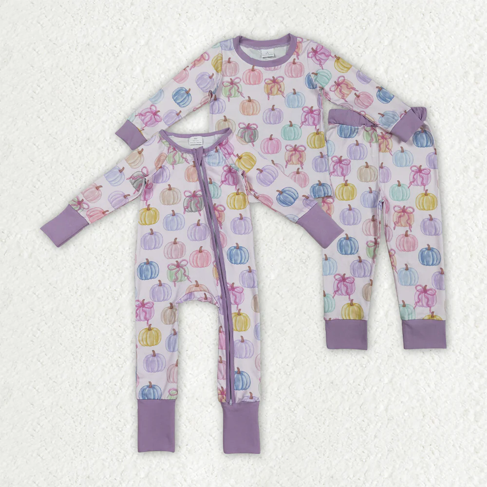 RTS Sibling baby girl clothes pumpkin bow long Sleeve pants sets and rompers