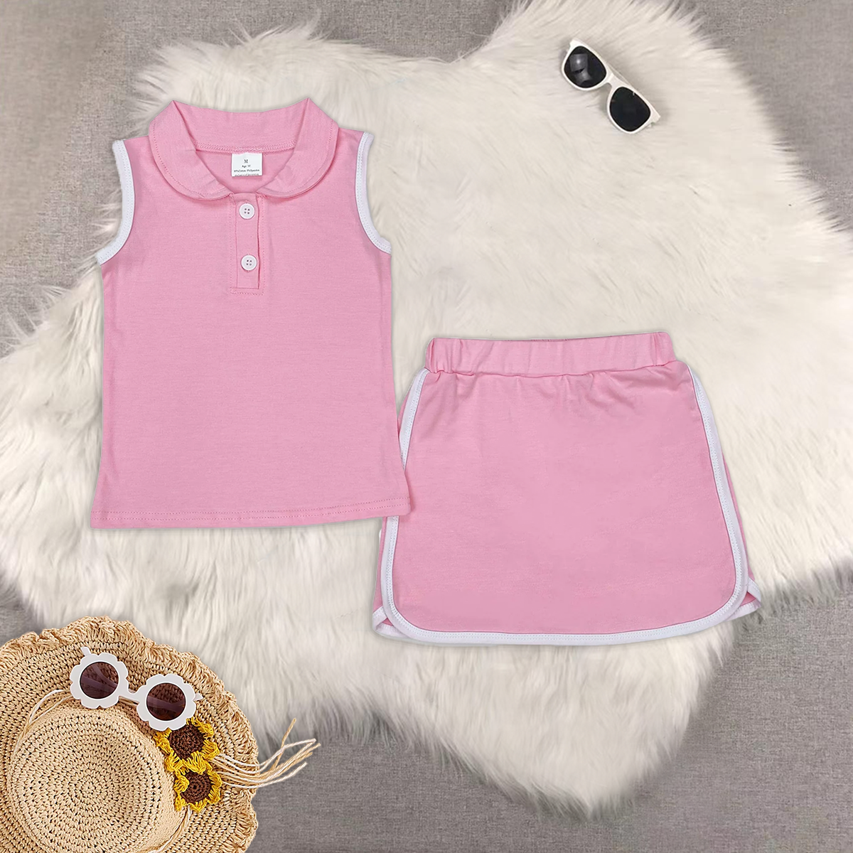 RTS NO MOQ baby girls Clothes pure color short sleeve pants skirts Sets