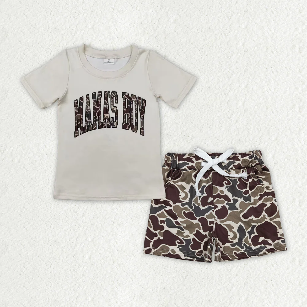 RTS NO MOQ Sibling Baby boy clothes MAMA camouflage Short Sleeve shorts Suits