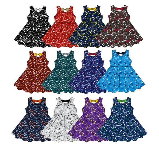 Custom moq 5 mix size milk silk summer teams Baby Girls Football  Sleeveless Bow Back Cutout Knee Length Dresses