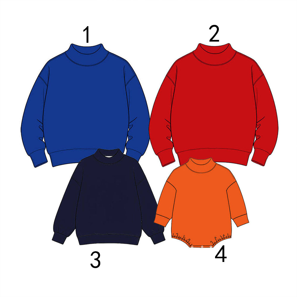 custom moq 5 mix size High Neck Baby Kids Solid Neck Long Sleeve Sweatshirt Rompers