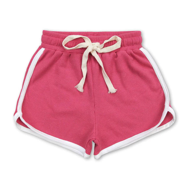 RTS NO MOQ Sibling Baby Girls Bright Pink Summer Sports Design Shorts