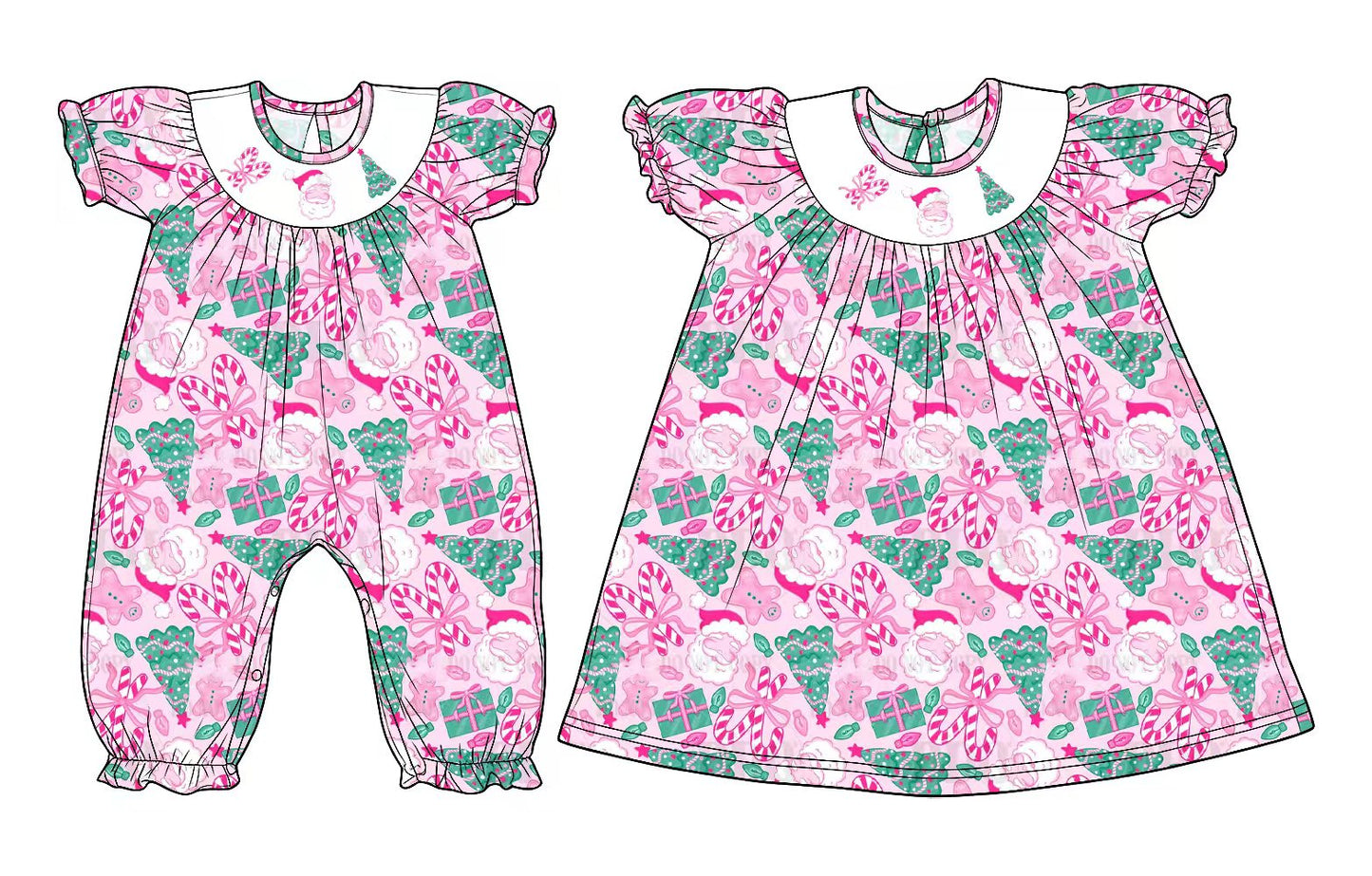 (Preorder new) No moq milk silk Smocked embroidery Christmas pattern short sleeve romper dress