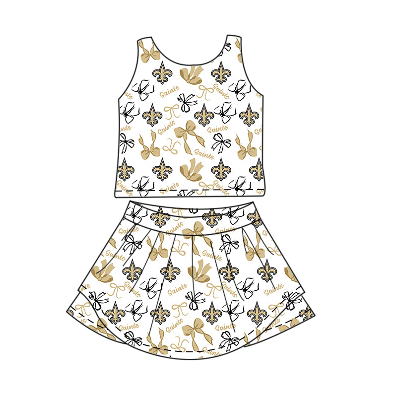 Custom moq 5 mix size milk silk summer teams Baby Girls Yellow Bow Vest Top Skirt Shorts Sets Sleeveless Knee Length Dresses Yoga Shorts Yoga Active Outfit