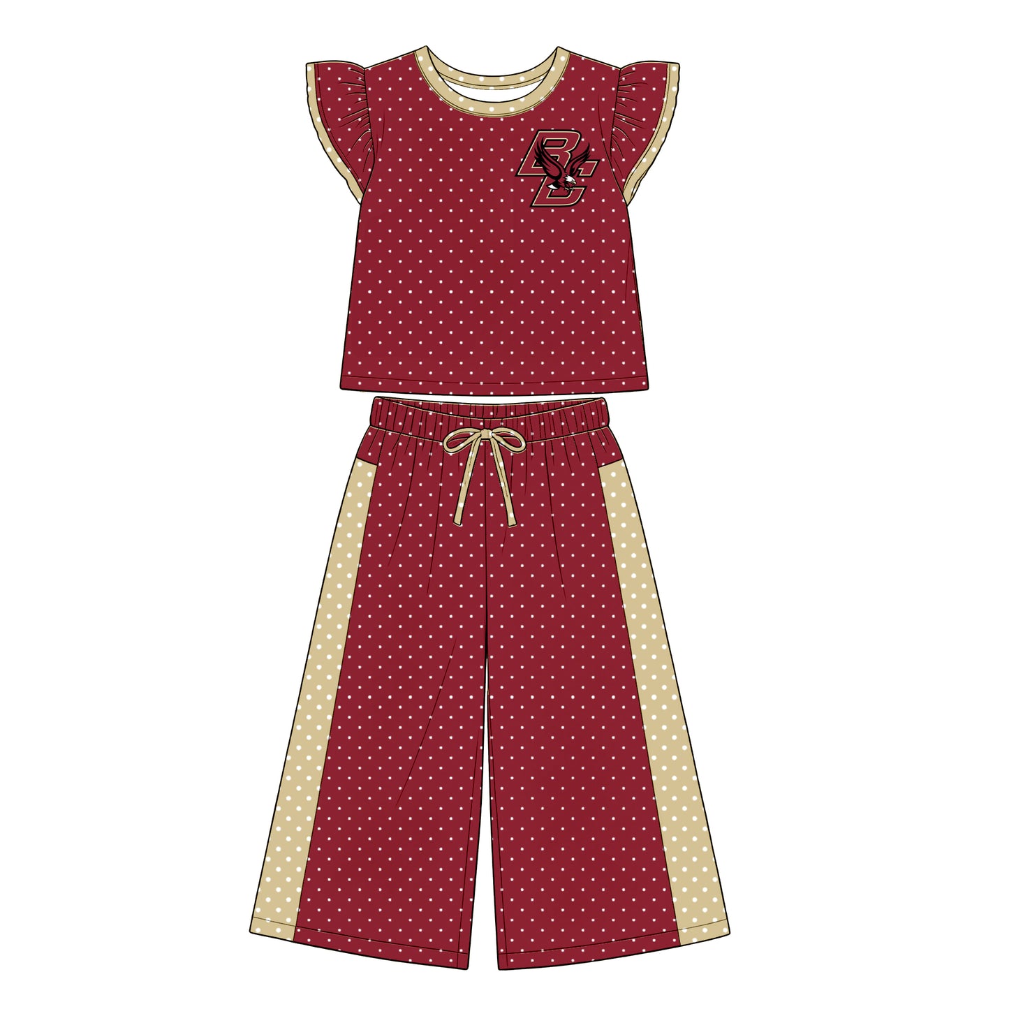 custom moq 5 mix size  XY072504 Baby Girls Flutter Sleeve Polka Dots Top Pants Daily Team Outfit