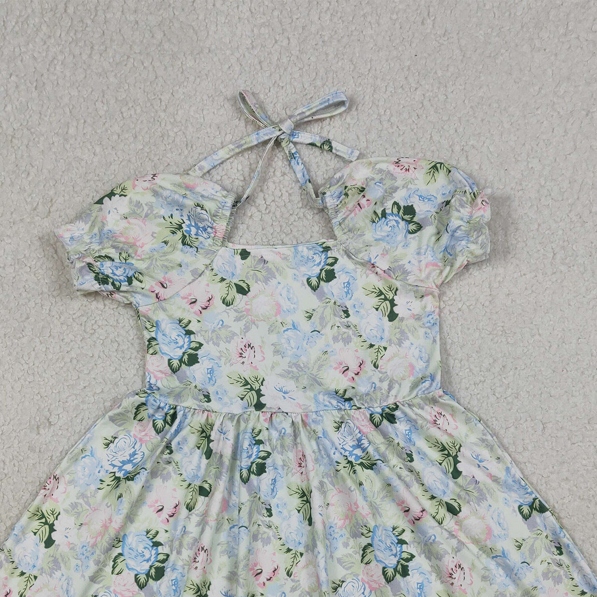 RTS NO MOQ GSD3615 Baby Girls Knee-Length Dress Short Ruffle Sleeve Colorful Flowers