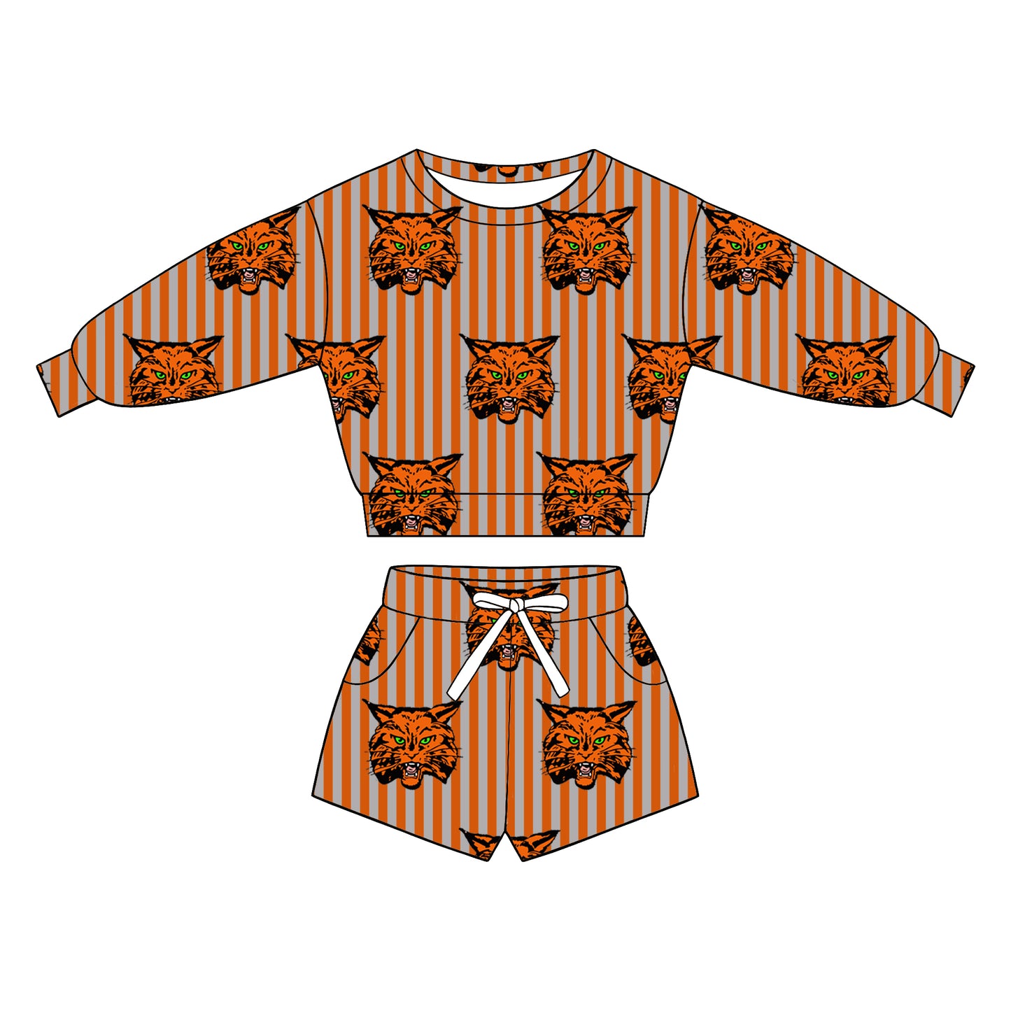custom moq 5 mix size XY062904 Baby Kids Vertical Stripe Long Sleeve Top Drawstring Shorts Set
